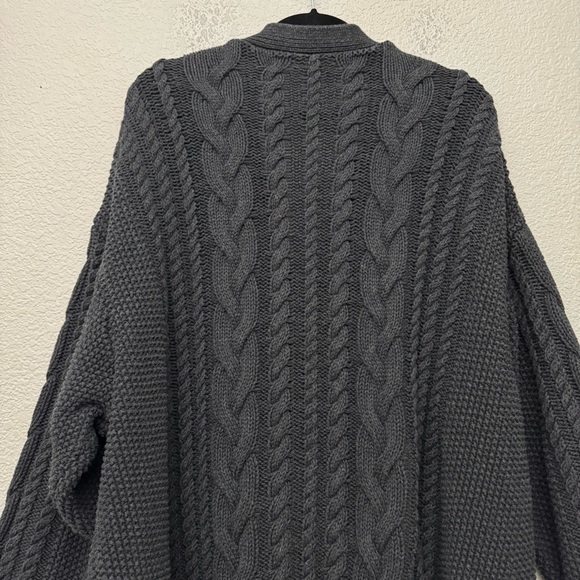 Quince 100% Organic Cotton Oversized Cable Cardigan Sweater Charcoal Gray XL - Picture 10 of 14